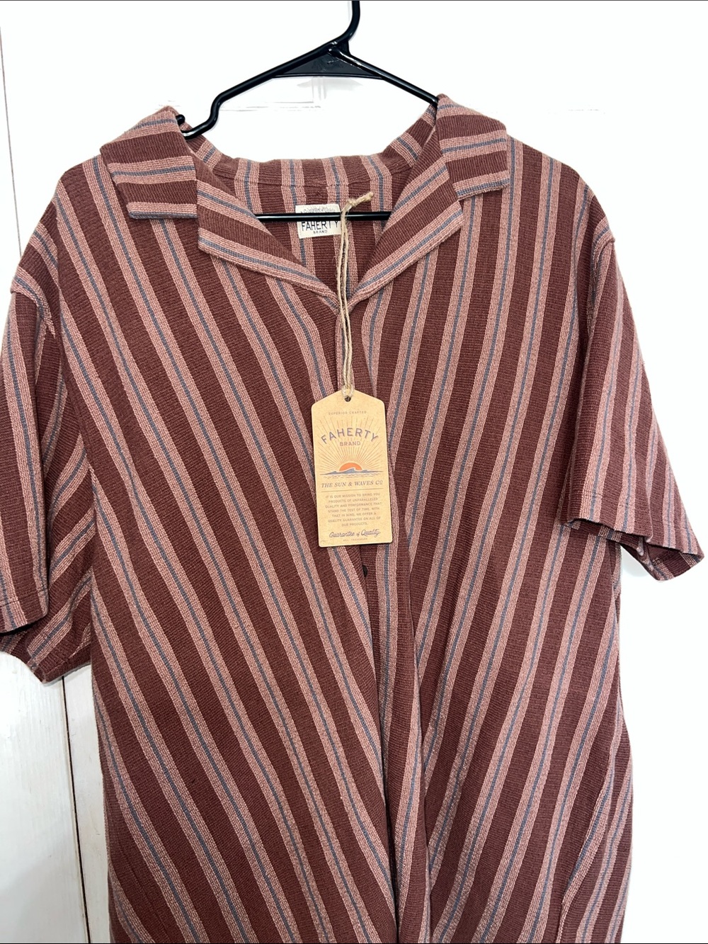 Faherty Diagonal Stripe Short Sleeve Shirt — Rust & Dusty Pink